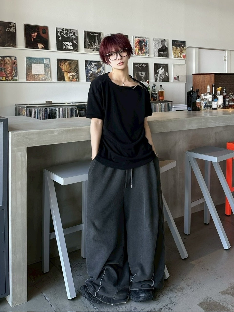 受注制【LUV CODE】shoulder zip half sleeve knit (3color