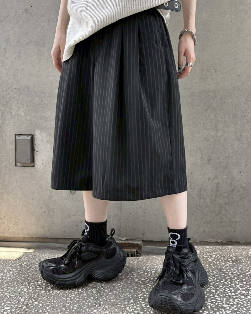 【nmtc +】stripe slacks shorts / 【エヌエムティーシープラス】ストライプスラックスハーフパンツ (2color)