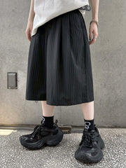 【nmtc +】stripe slacks shorts / 【エヌエムティーシープラス】ストライプスラックスハーフパンツ (2color)