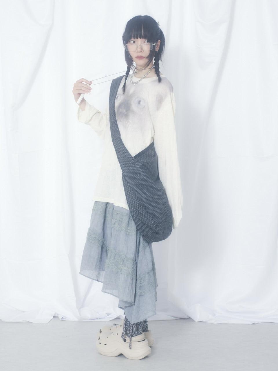 国際配送【Nerd out XU】unbalance long frill skirt (3color) / 【ナードアウトエックスユー】アンバランスロングフリルスカート