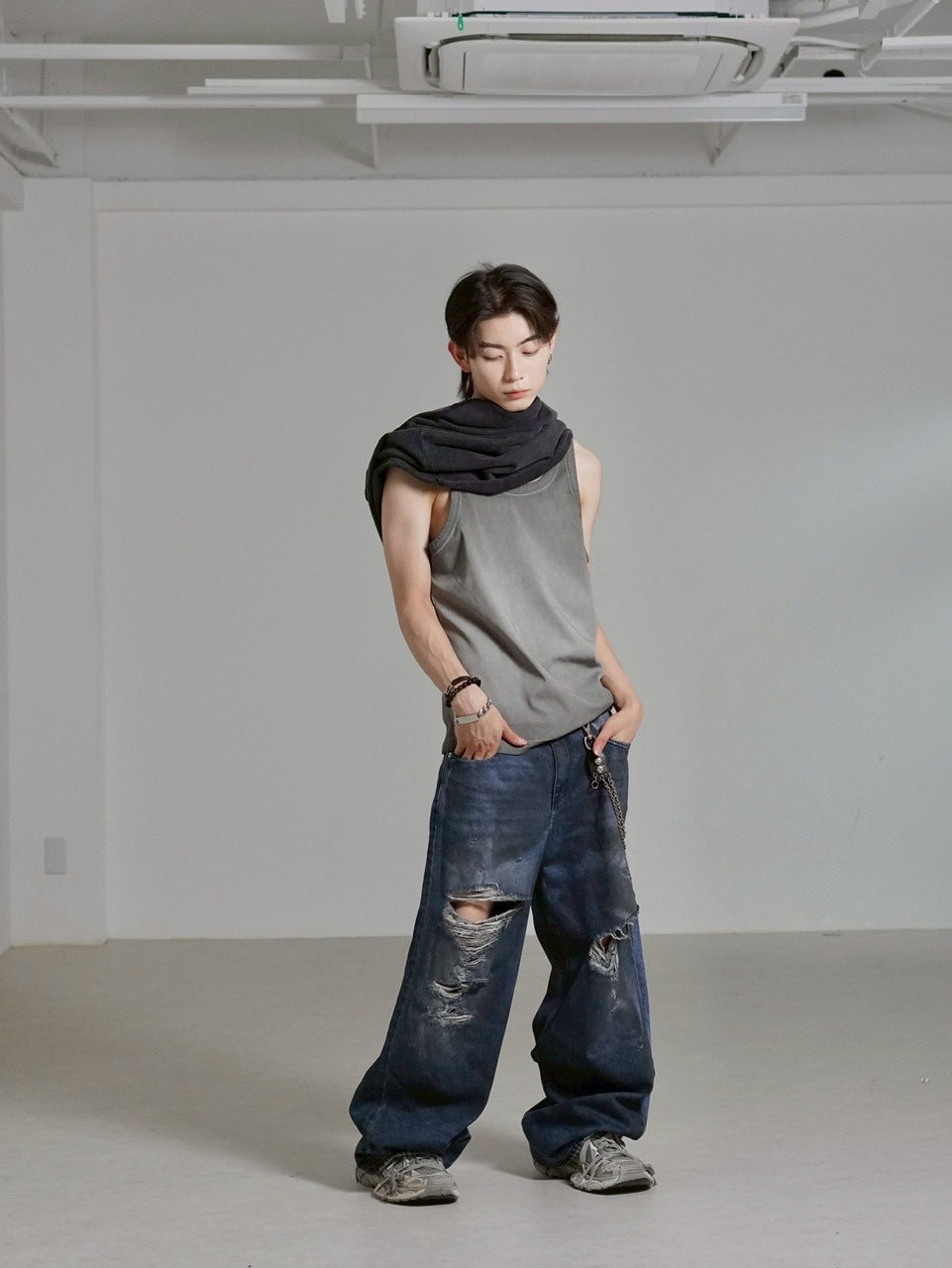 受注制【Chikashitsu +】oiled wash destroy denim pants / 【チカシツプラス】オイルドウォッシュデストロイデニムパンツ