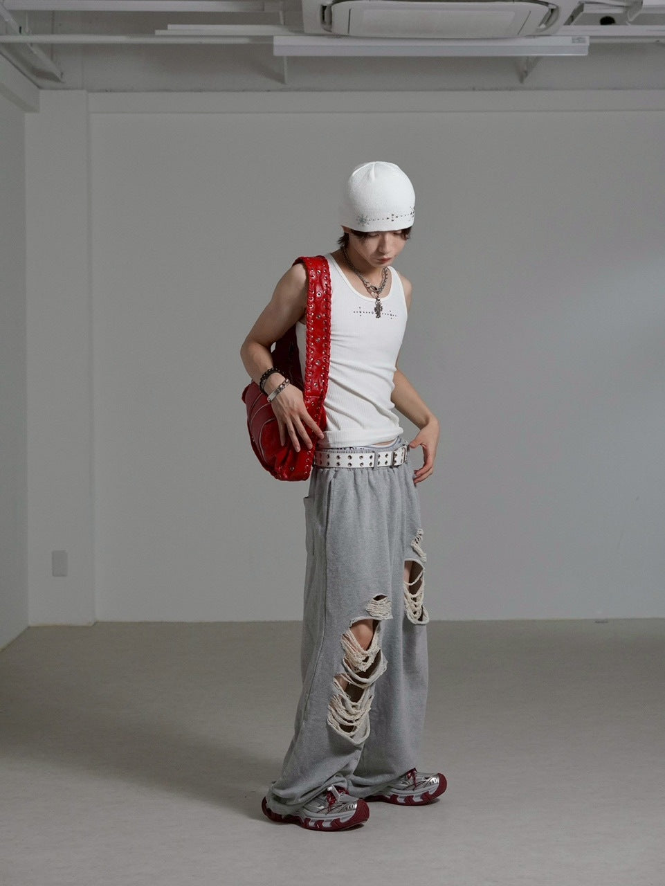 受注制【Chikashitsu +】full length crash sweat pants / 【チカシツプラス】フルレングスクラッシュスウェットパンツ (2color)