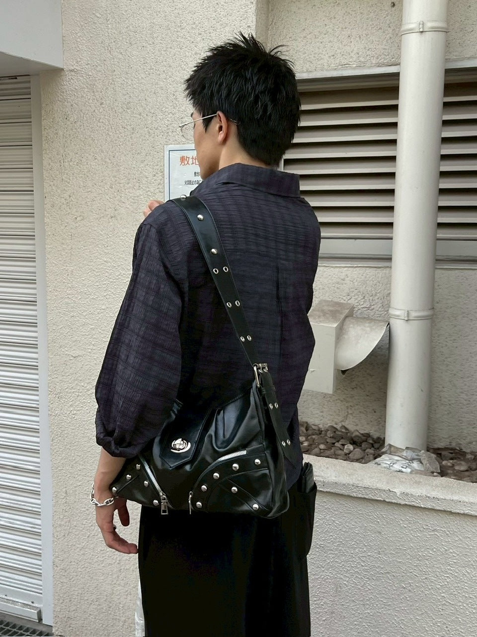 受注制【Chikashitsu +】buckle zipper studs bag / 【チカシツプラス】バックルジッパースタッズショルダーバッグ