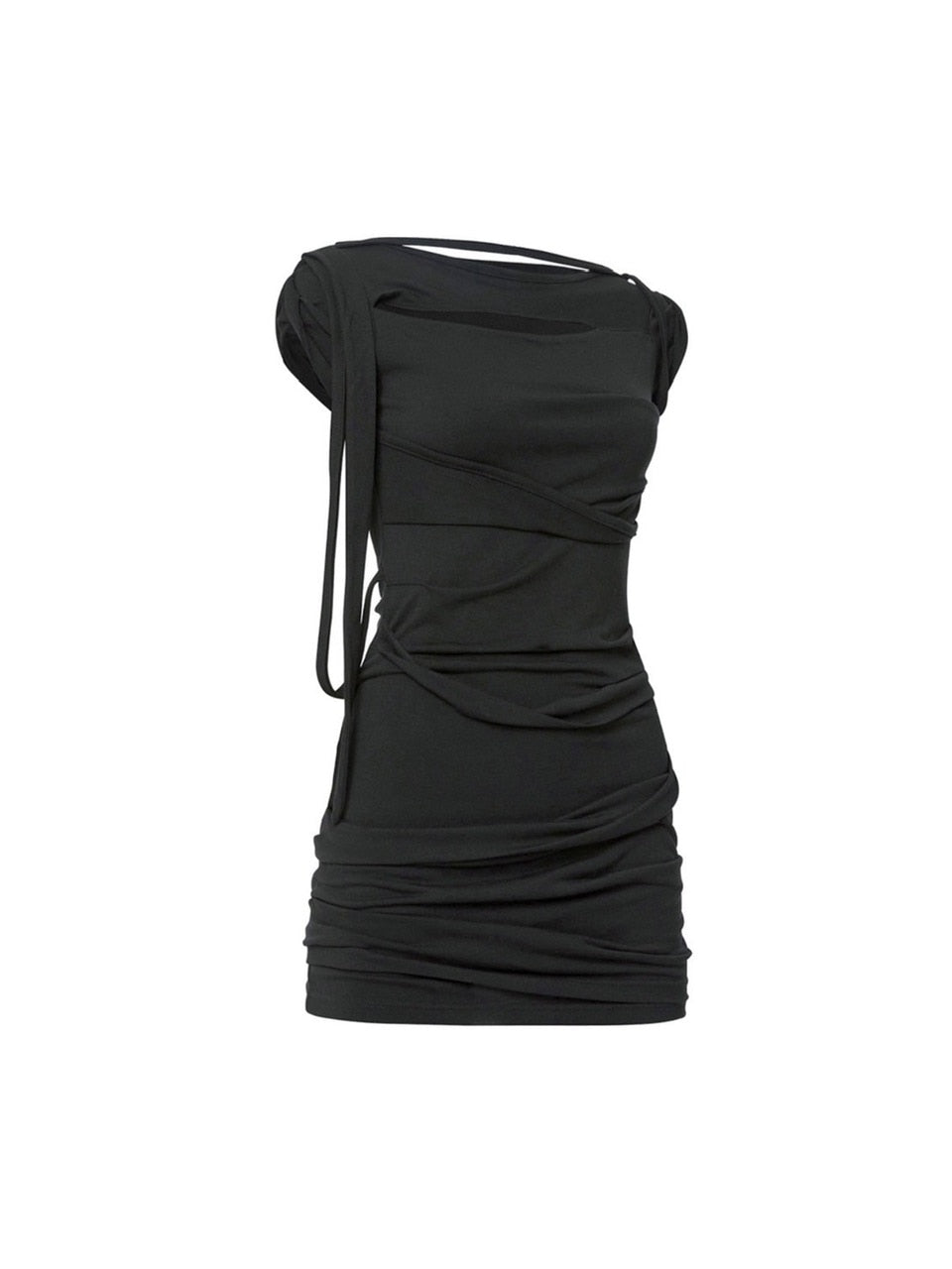 【FLAREUP】Asymmetrical Draped Strap Roll-Up Dress