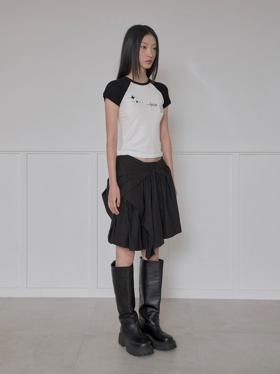 【FLAREUP】Asymmetrical Draped Layered Skirt