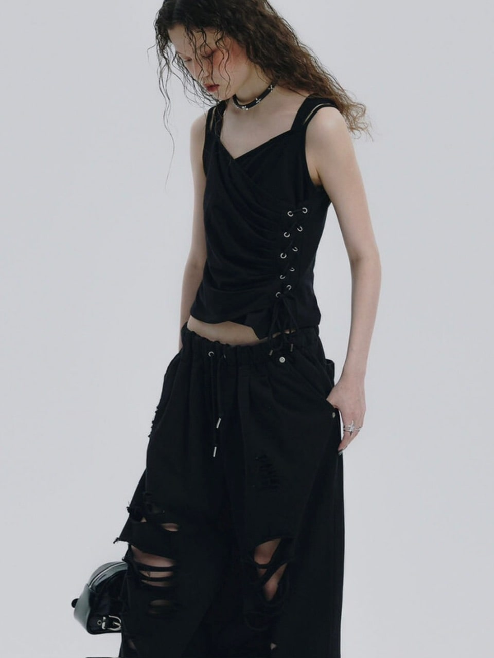 【NOT KNOWING】Eyelet Lace Up CAMI Hoodie / 【ノットノーイング】アイレットレースアップキャミパーカー