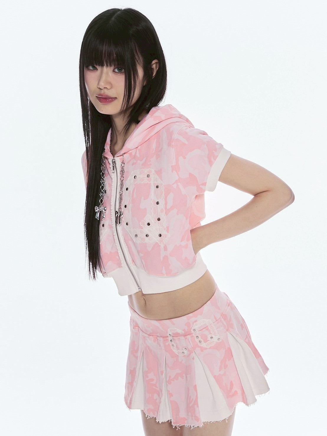 【CHERRYQUIRI】CQ lace stud hood zip-up