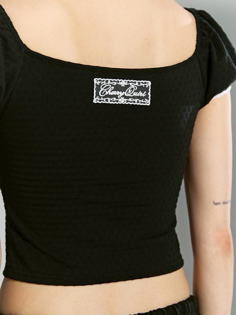 【CHERRYQUIRI】floral lace puff tee