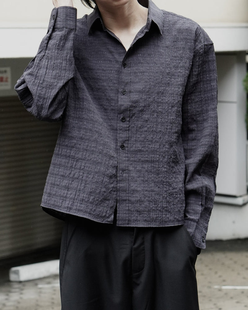東京店WEB限定受注制【Chikashitsu +】cropped check sheer shirt / 【チカシツプラス】クロップドチェックシアーシャツ (3color)