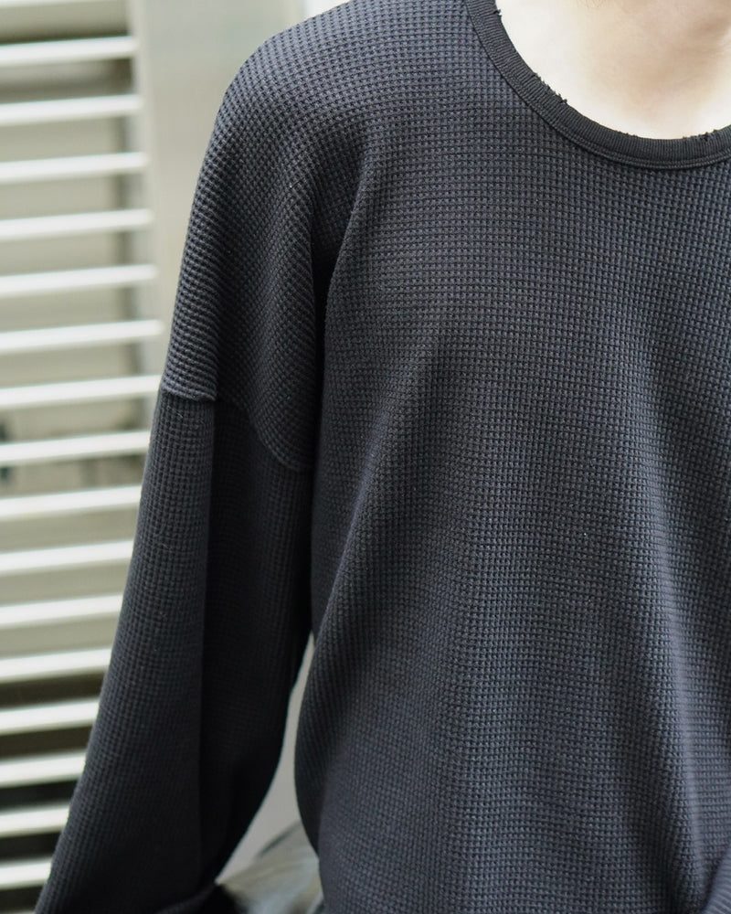 東京店WEB限定受注制【Chikashitsu +】damage waffle long sleeve tee / 【チカシツプラス】ダメージワッフル長袖Tシャツ (2color)
