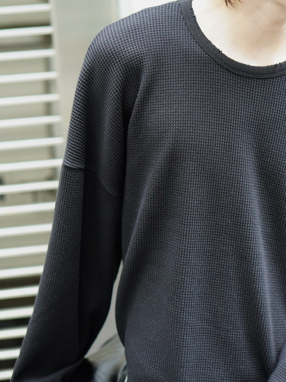 東京店WEB限定受注制【Chikashitsu +】damage waffle long sleeve tee / 【チカシツプラス】ダメージワッフル長袖Tシャツ (2color)