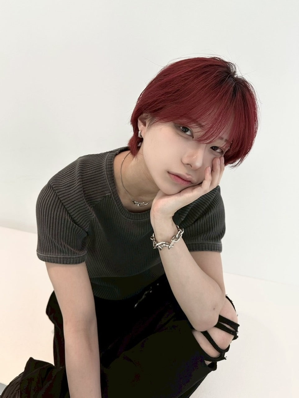 受注制【LUV CODE】mesh pigment rib tee (2color)