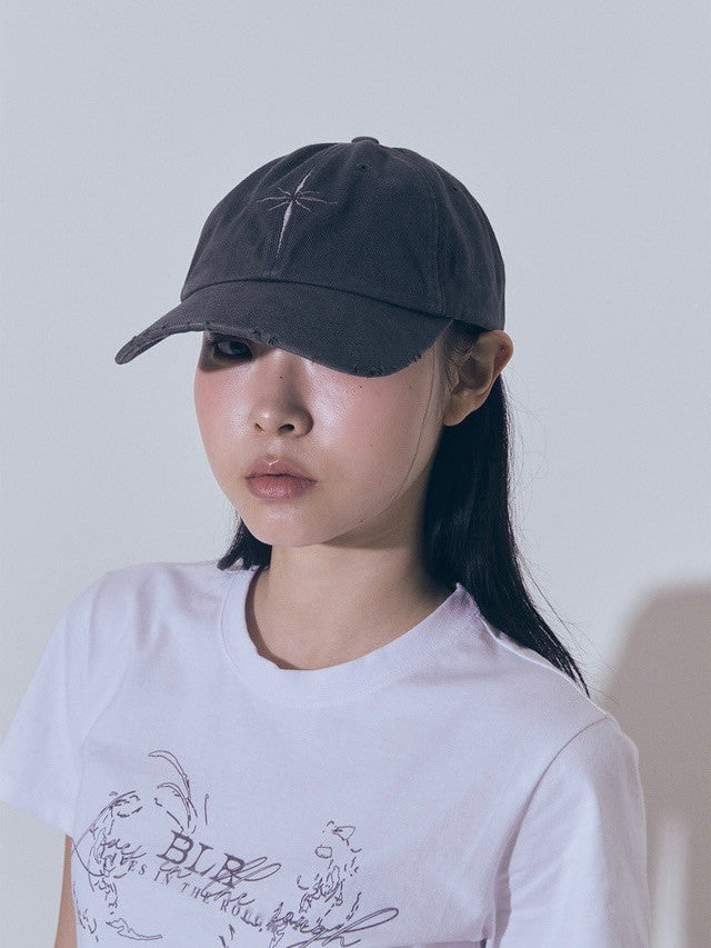 【BLR BLUER】Snowflakes Logo Washing Denim Ball Cap