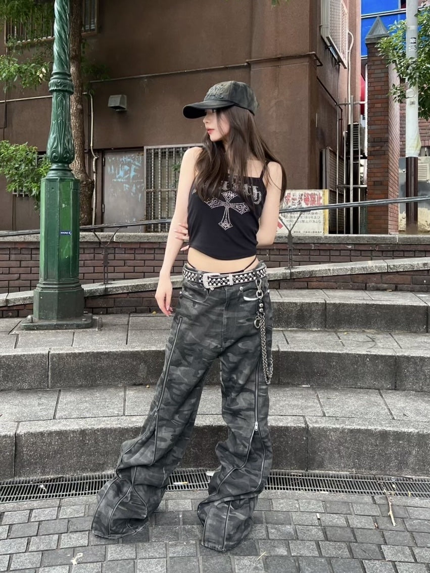 受注制【Never mind the XU】faith rhinestone sleeveless / 【ネバー