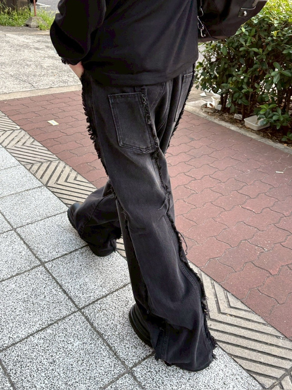 大阪店WEB限定受注制【Chikashitsu +】 fringe wide denim pants / 【チカシツプラス】フリンジワイドデニムパンツ