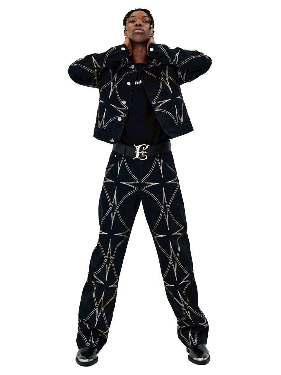 【E RIN AI E】METTALIC FOUR LEAF CLOVER DENIM PANTS