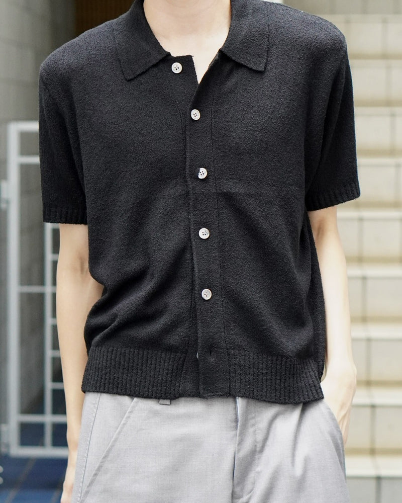 東京店WEB限定受注制【Chikashitsu +】boucle knit polo cardigan (2color) / 【チカシツプラス】ブークレニットポロカーディガン (2color)