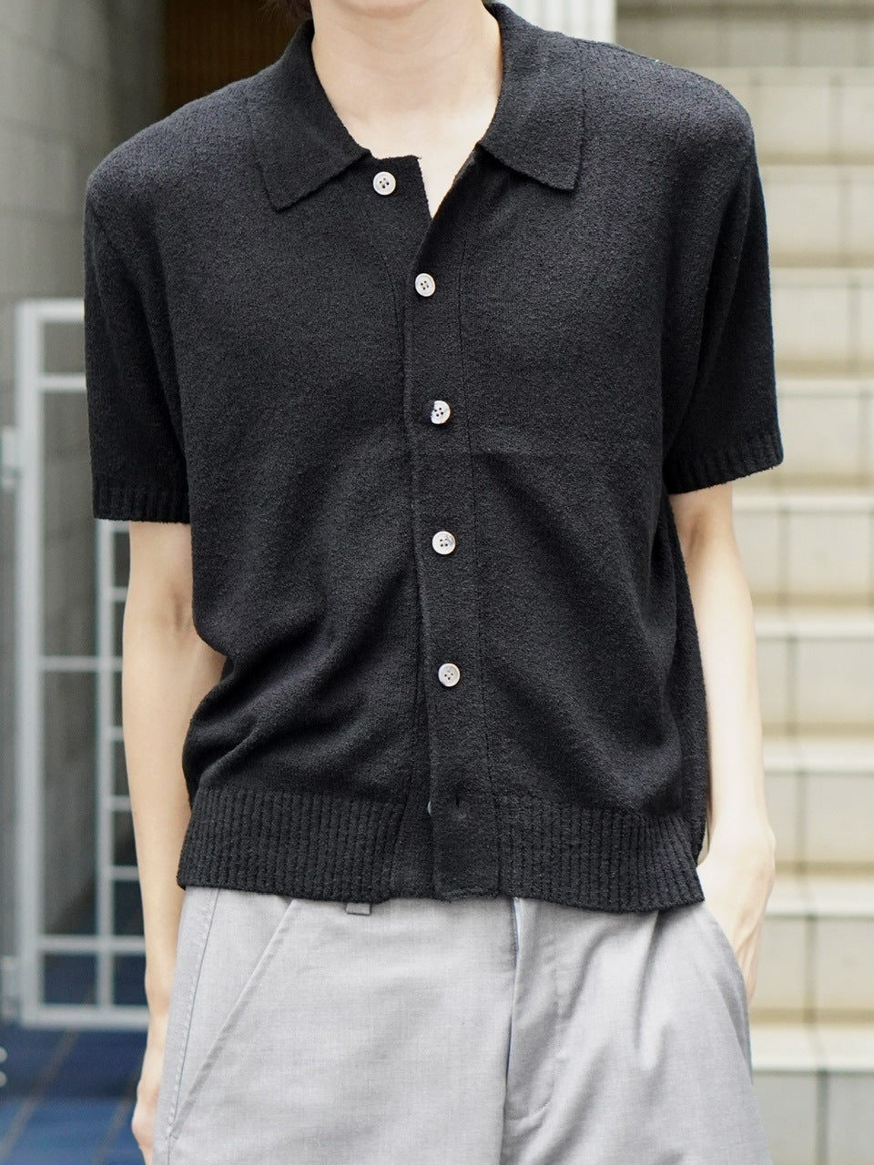 東京店WEB限定受注制【Chikashitsu +】boucle knit polo cardigan (2color) / 【チカシツプラス】ブークレニットポロカーディガン (2color)