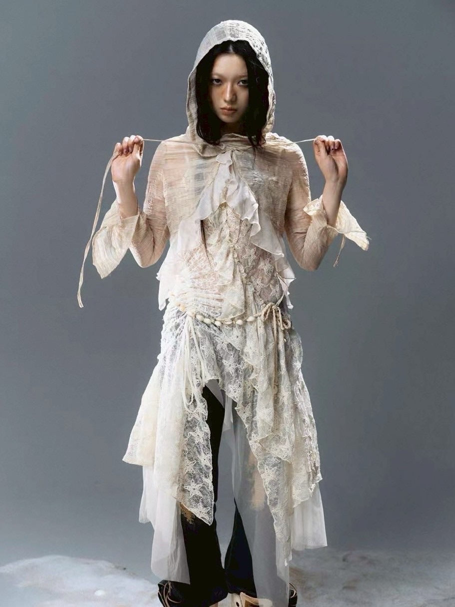 【Cest Nous】Star-Embellished Tulle dress / 【セヌー】レースフリルチュールキャミワンピース