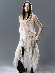 【Cest Nous】Plaid Chiffon Cardigan / 【セヌー】シフォンフリルシースルーカーディガン