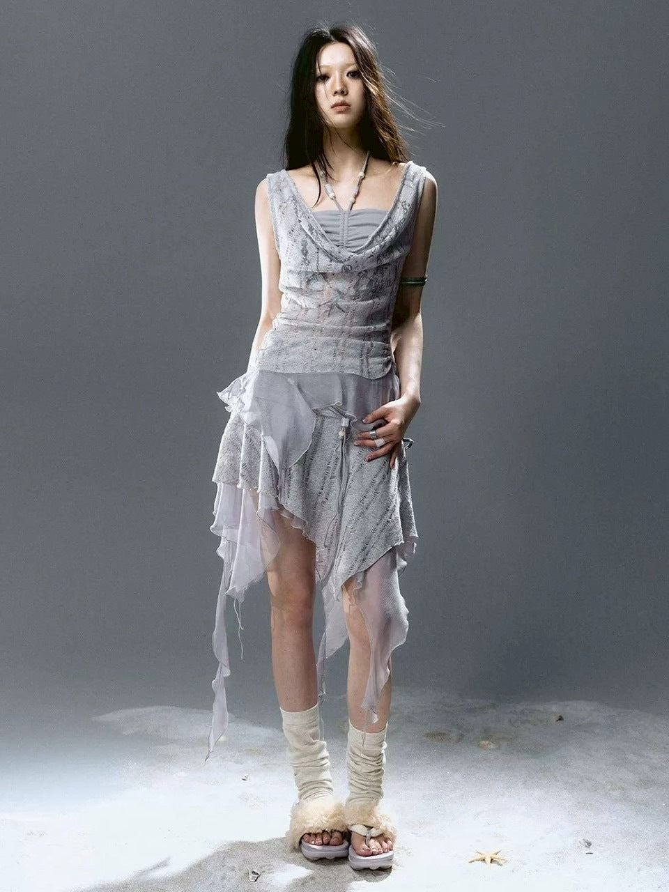 【Cest Nous】Blue Beaded Skirt / 【セヌー】レースシースルースカート