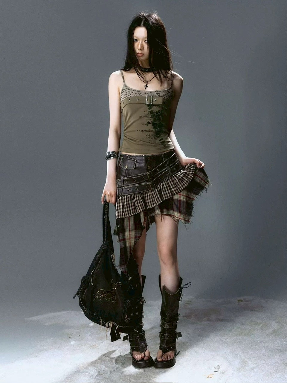 【Cest Nous】Army Green Graffiti Camisole / 【セヌー】グラフィックベルトキャミソール