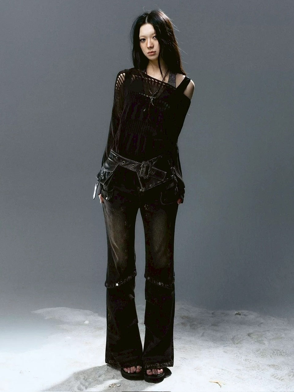 【Cest Nous】Knit Cover-Up / 【セヌー】シースルーボーダーサマーニット長袖Tシャツ