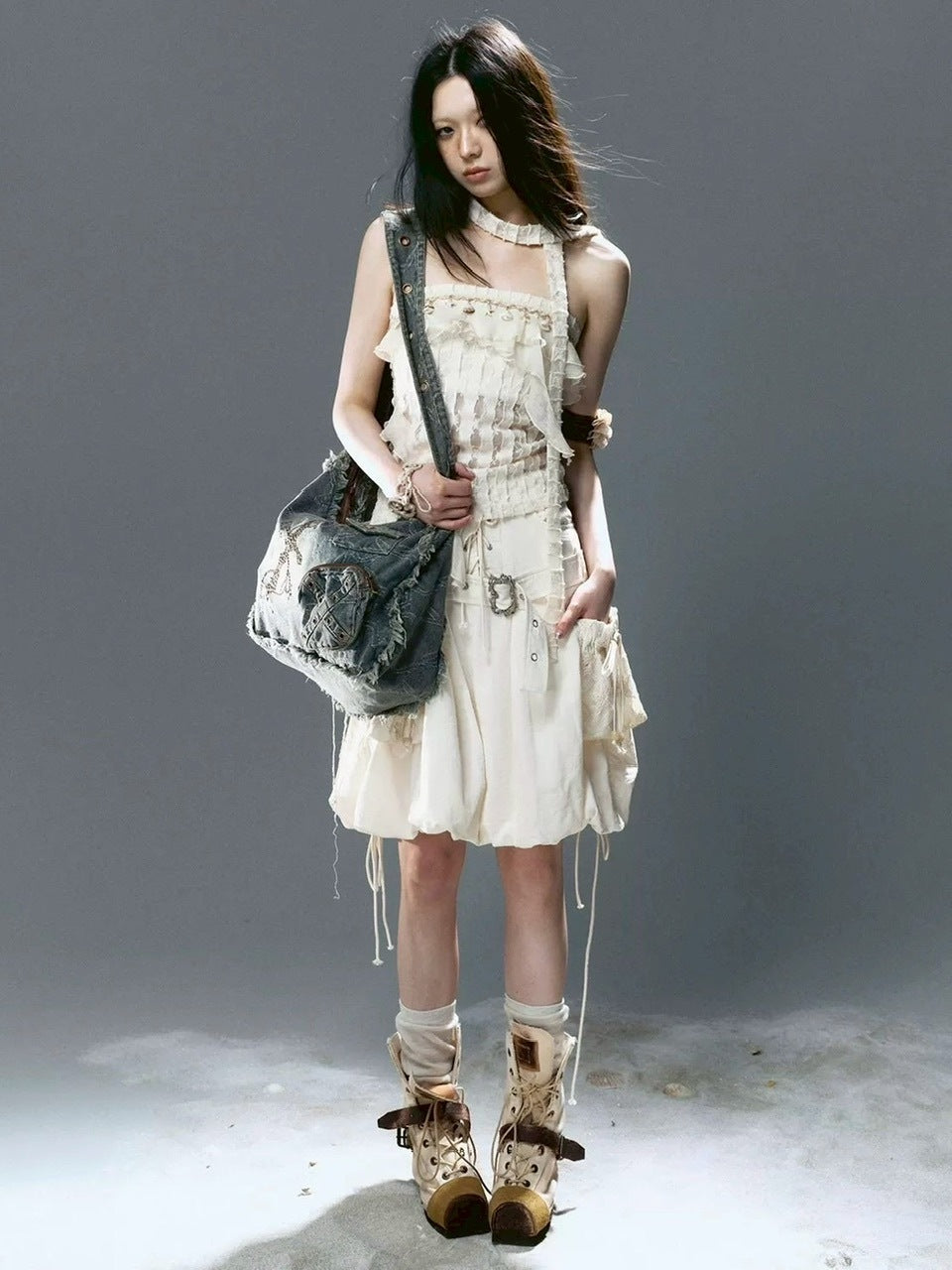 【Cest Nous】Star & Cross Denim Bag / 【セヌー】デニムショルダーバッグ