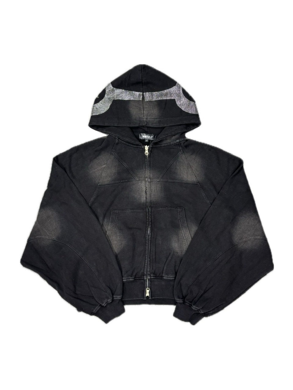 【NMTXU】rhinestone design zip parka / 【エヌエムティーエックスユー】ラインストーンデザインダブルジップパーカー