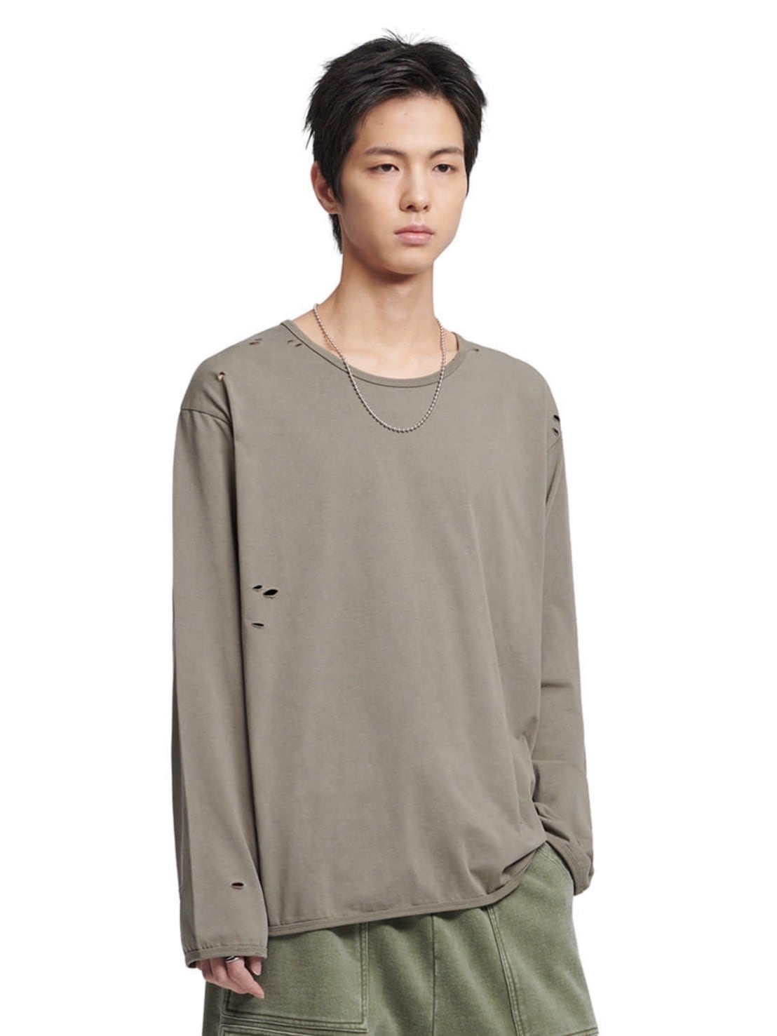 【NOMANUAL】DAMAGED LONG SLEEVE TEE