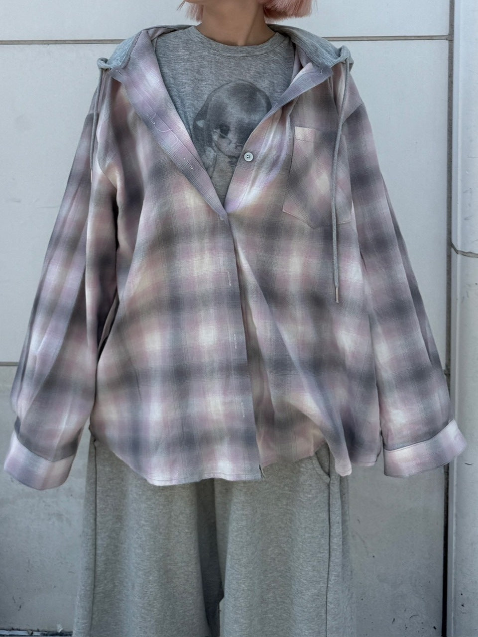 【nmtc +】sweat hooded check shirts / 【エヌエムティーシープラス】フード付きチェックシャツ (2color)