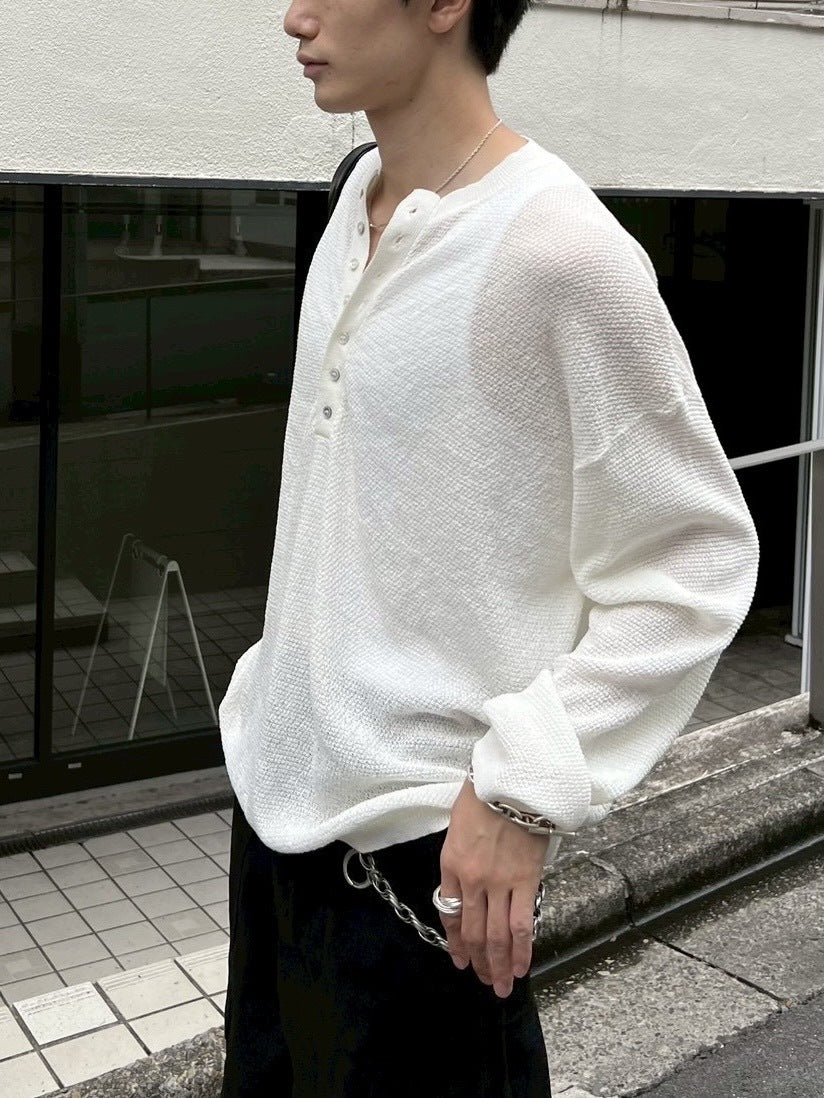 【Chikashitsu +】light touch henry neck knit / 【チカシツプラス】ライトタッチへンリーネックニット (3color)