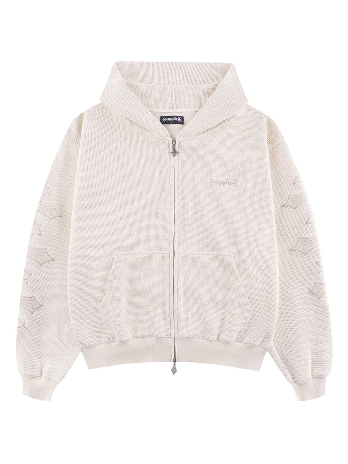 【SUPPLIER】Cross Leather Patch Thermal Zip Hoodie / 【サプライヤー】クロスレザーパッチサーマルジップアップパーカー