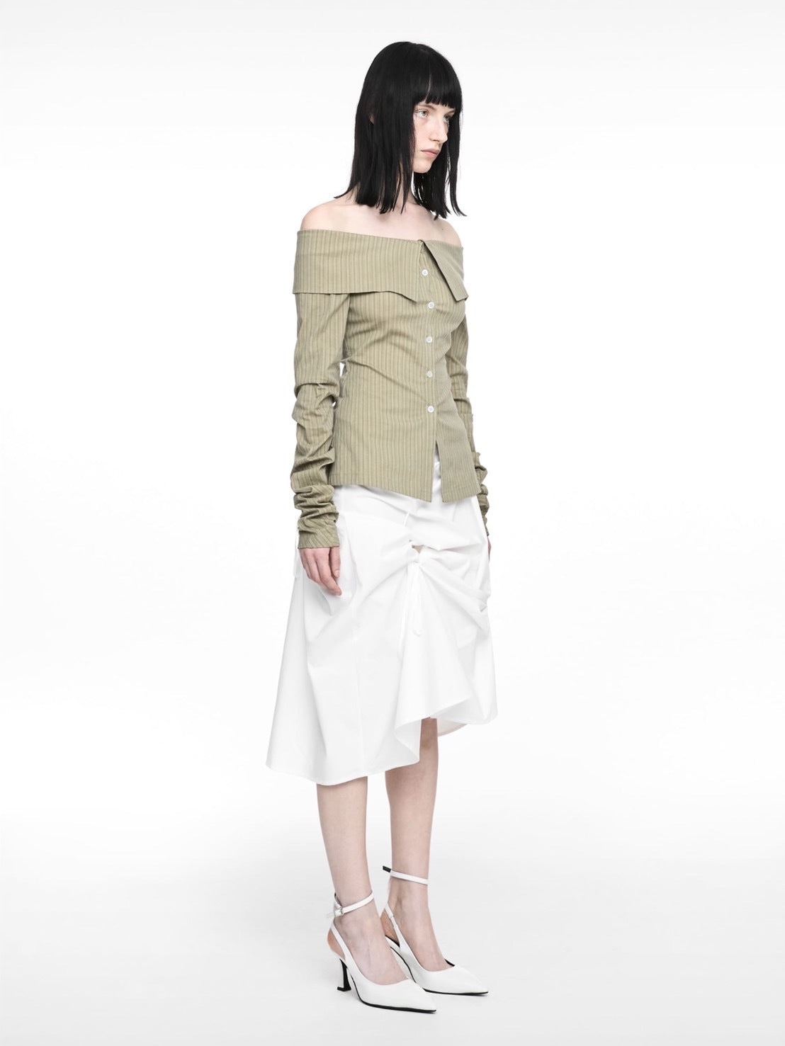 【NACHE】STRIPED OFF SHOULDER SHIRT