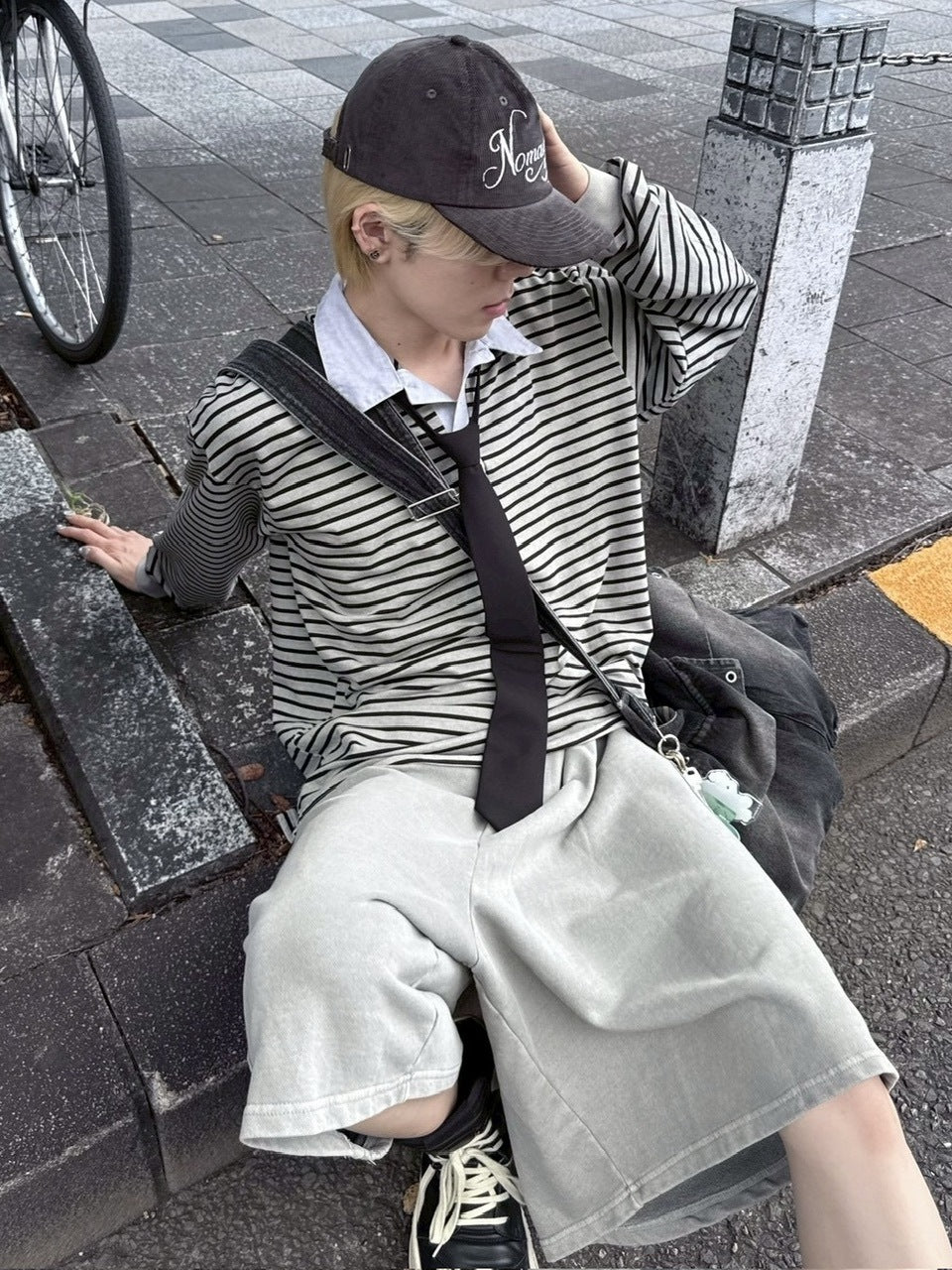 受注制【nmtc +】border long sleeve / 【エヌエムティーシープラス】襟付きボーダー長袖Tシャツ (2color)