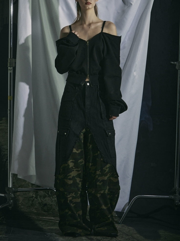 【GATELESS】OFF-SHOULDER ZIP SWEAT / 【ゲートレス】オフショルダージップスウェット