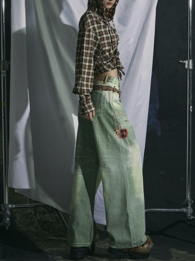 【GATELESS】VINTAGE PRINT BUGGY DENIM PANTS / 【ゲートレス】ビンテージプリントバギーデニムパンツ