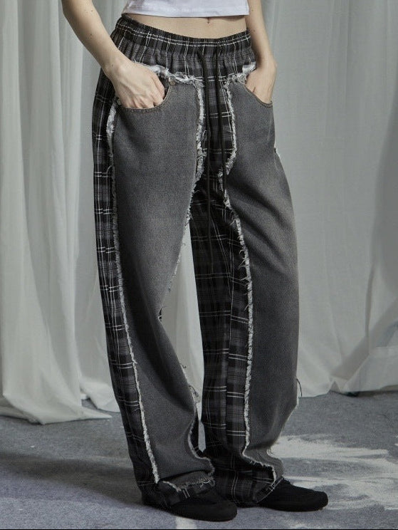 【GATELESS】DAMAGE DENIM PATICHWORK CHECK PANTS / 【ゲートレス】ダメージデニムパッチワークチェックパンツ