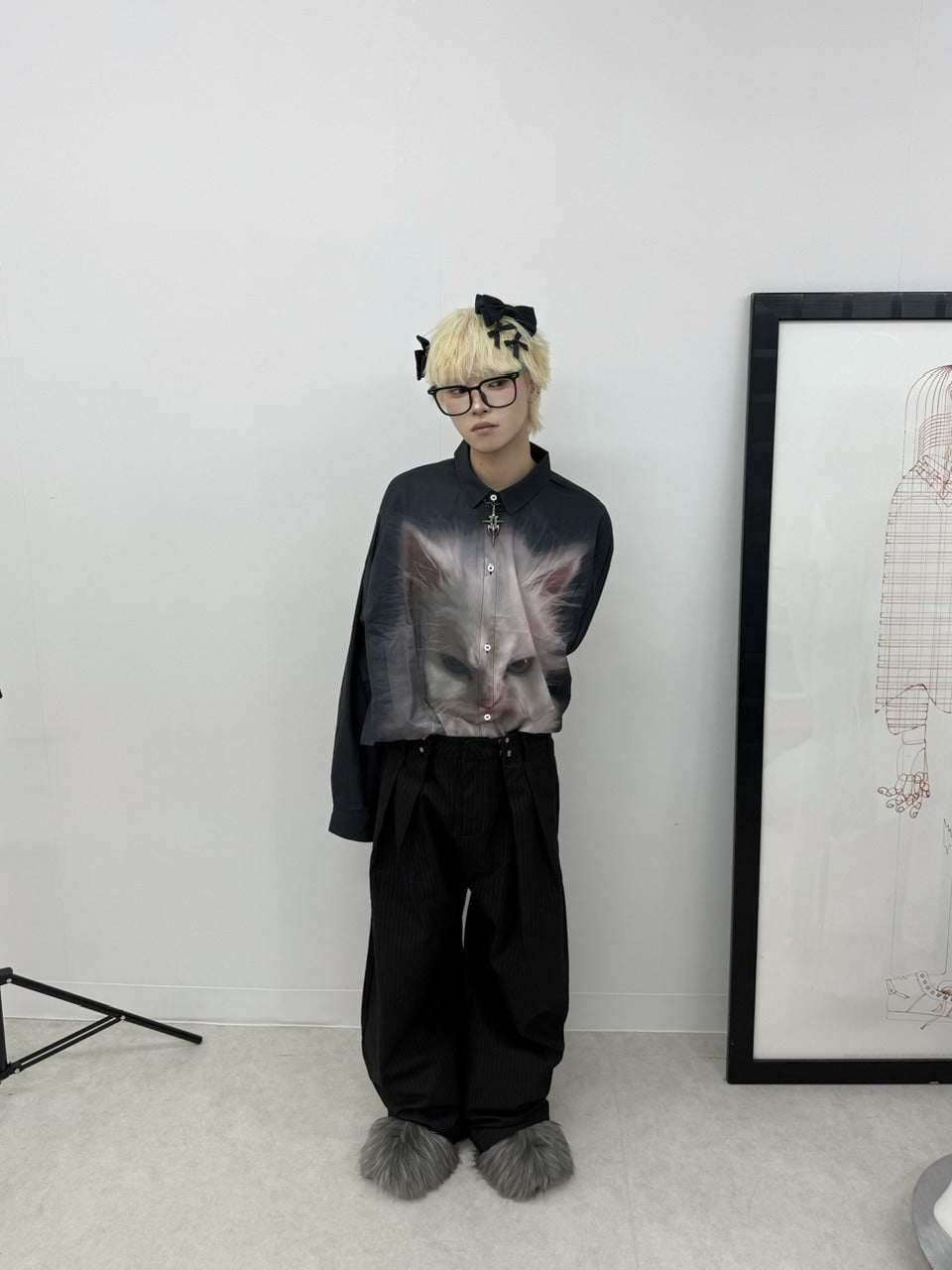 国際配送【Nerd out XU】ugly cat long sleeve shirt