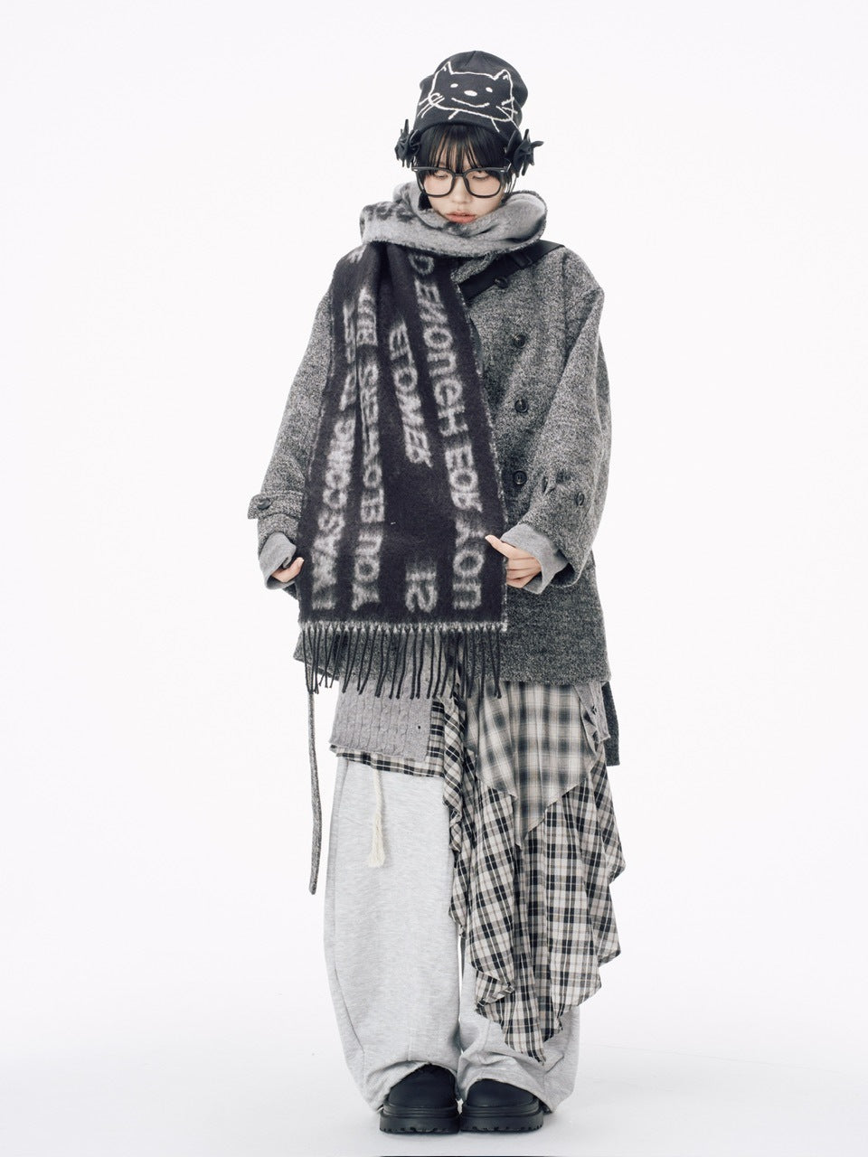 【Nerd out XU】asymmetry check skirt / 【ナードアウトエックスユー】アシンメトリーチェックスカート