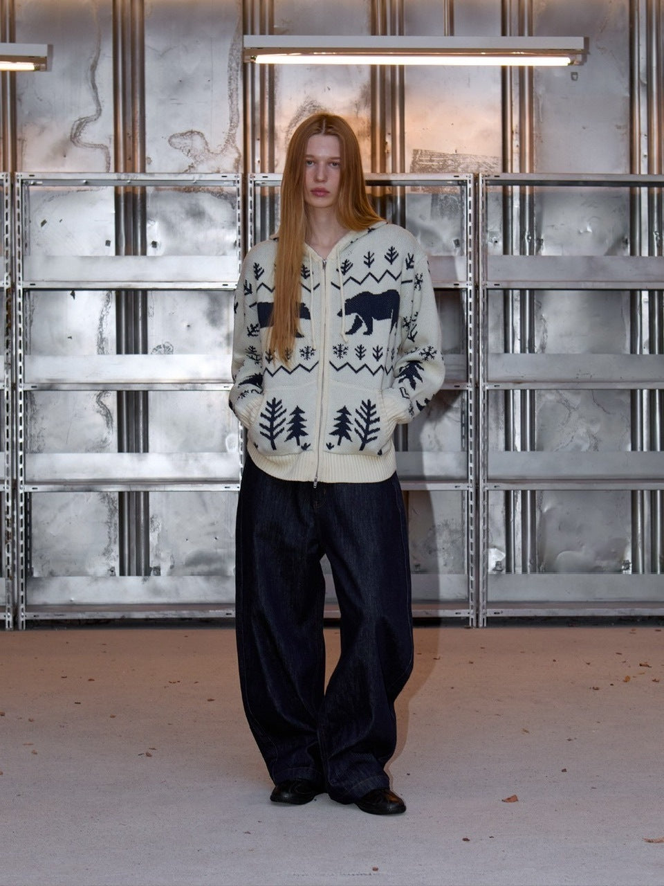 【OY】POLAR BEAR KNIT HOODIE ZIP UP