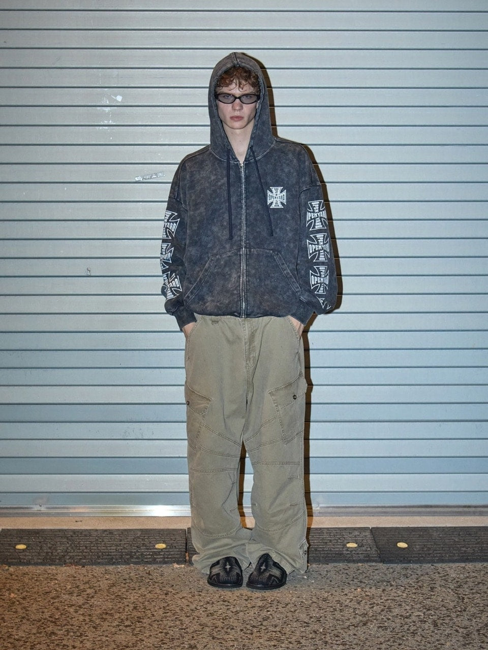 【OY】CROSS FADE WASHED HOODIE ZIP UP