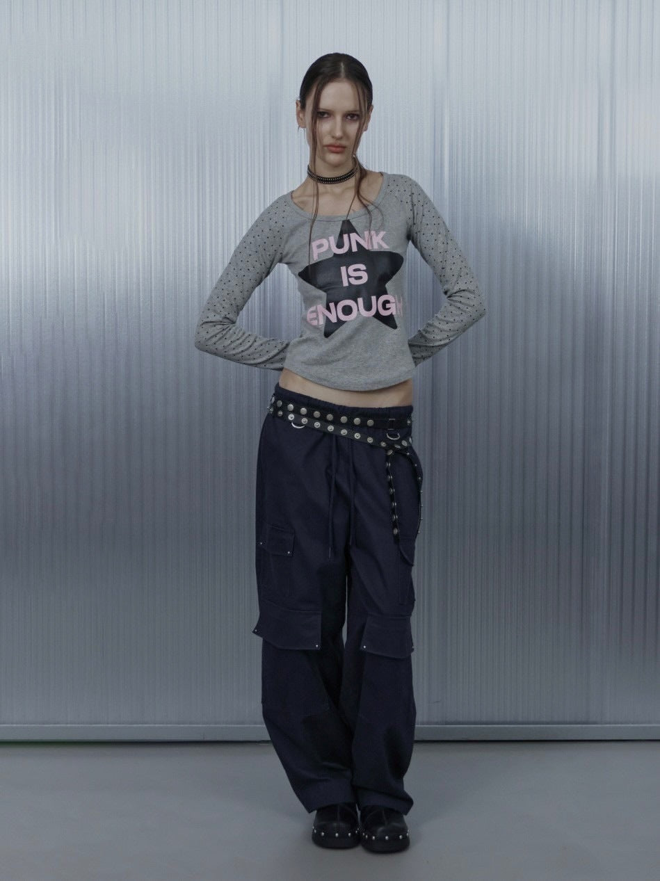 【SETUP‐EXE】STAR SLEEVE PUNK TOP / 【セットアップエグゼ】スタースリーブパンク長袖Ｔシャツ