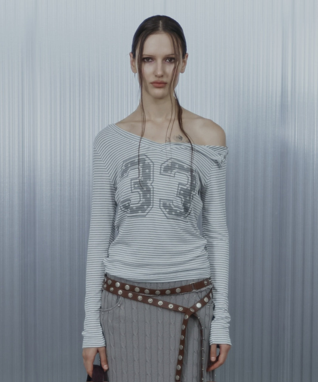 【SETUP‐EXE】33 STRIPE V-NECK TOP / 【セットアップエグゼ】33ストライプ長袖Ｖネック長袖Ｔシャツ