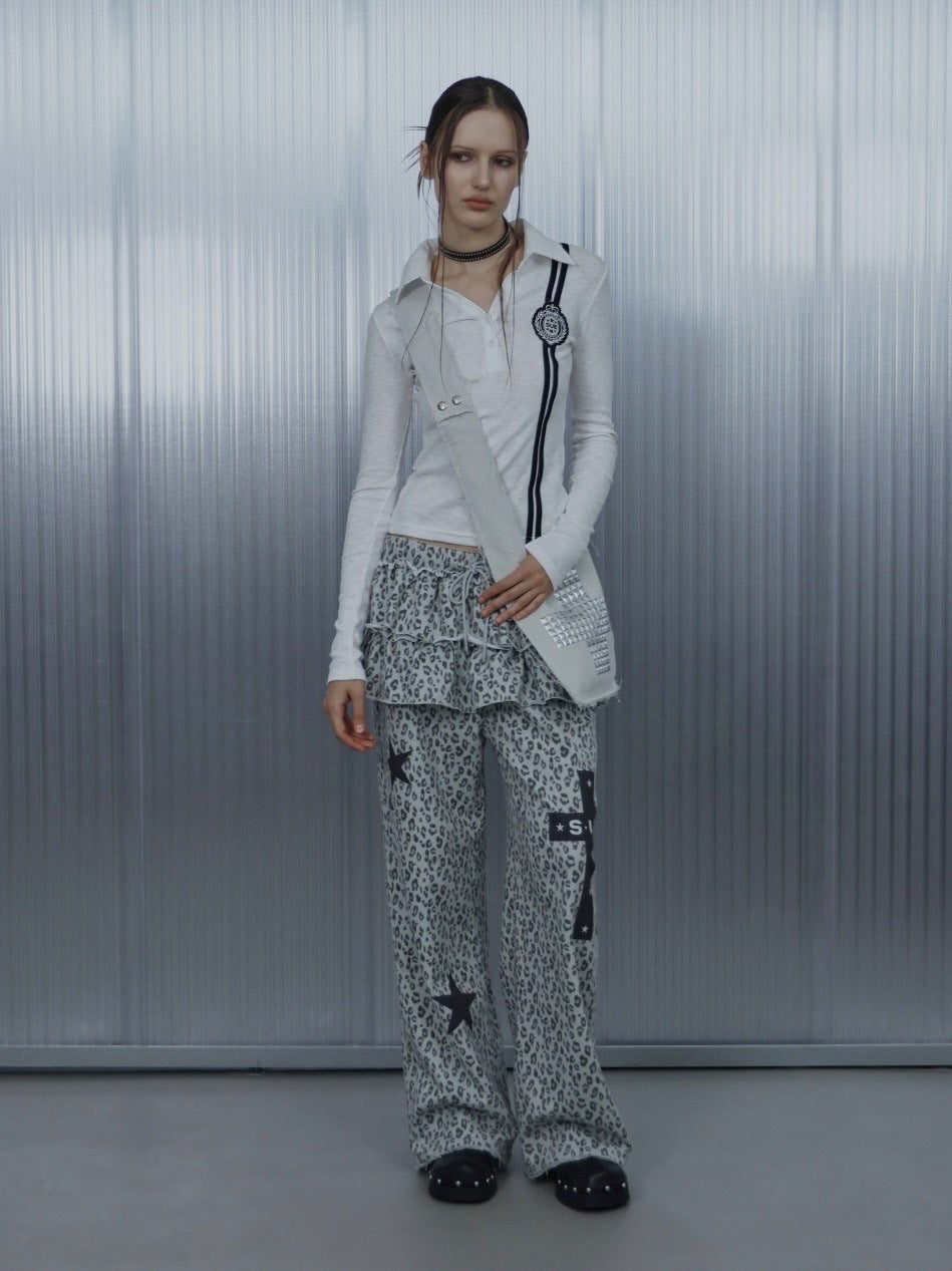 【SETUP‐EXE】FRILL LEOPARD PRINT PANTS / 【セットアップエグゼ】フリルレオパードプリントスウェットパンツ