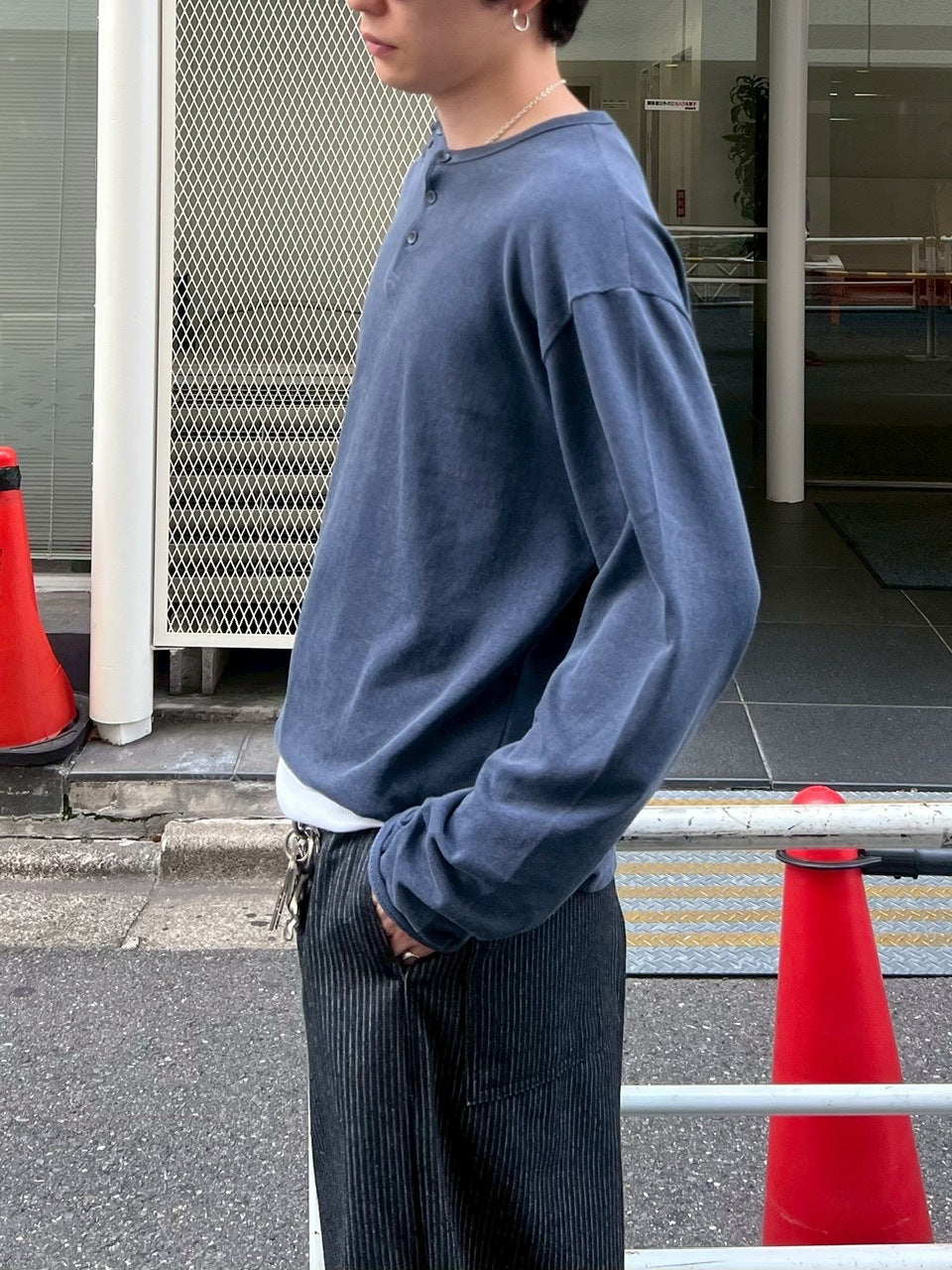 受注制【Chikashitsu +】double button henry neck long sleeve tee / 【チカシツプラス】ダブルボタンヘンリーネック長袖Tシャツ (4color)