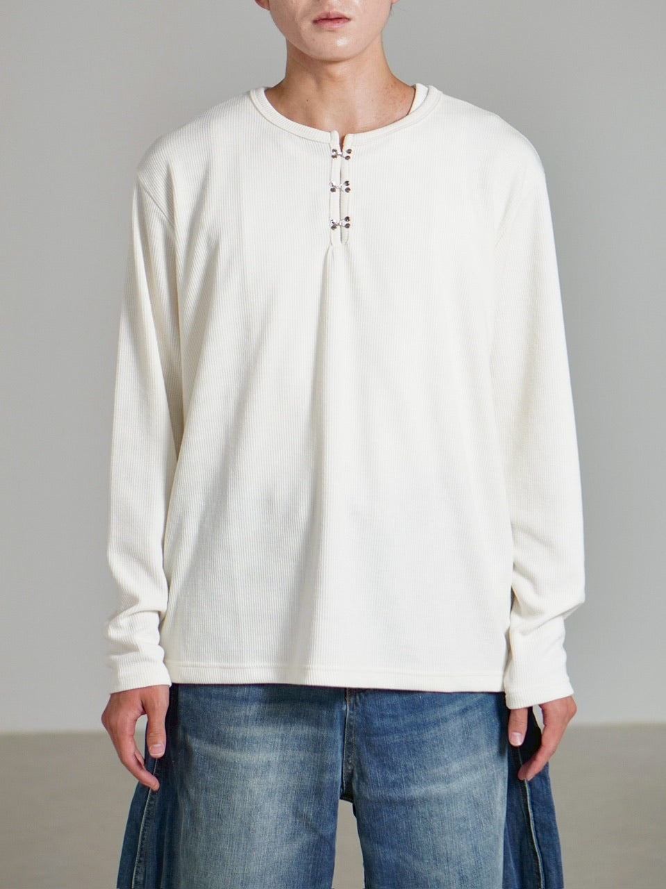 受注制【Chikashitsu +】front hook long sleeve knit / 【チカシツプラス】フロントフック長袖ニット (4color)
