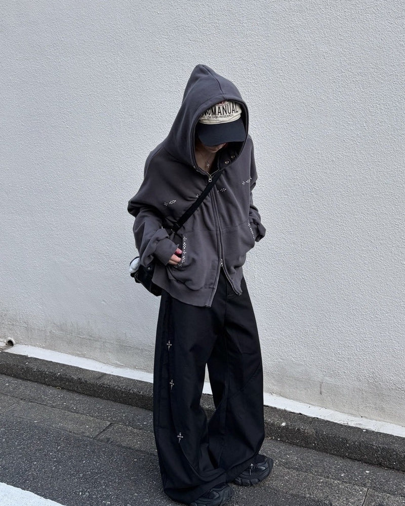 受注制【LUV CODE】studs zip up hoodie (2color)