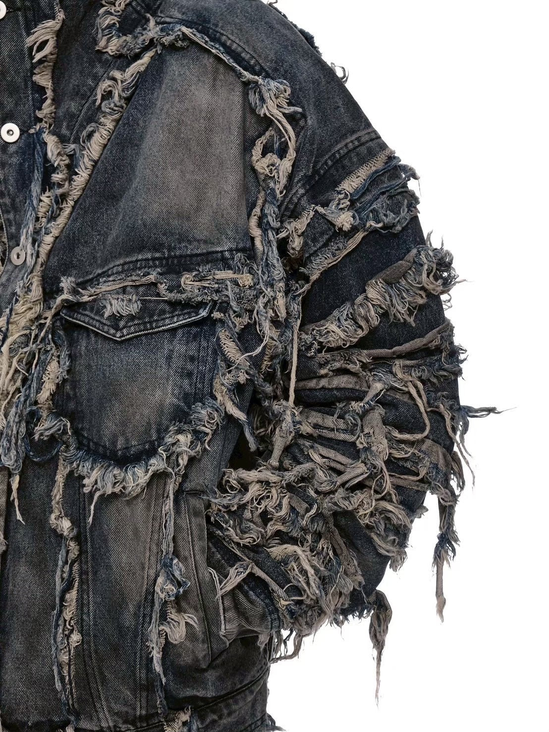 【d5ove】Erosion Fringed Denim Jacket / 【ダヴ】フリンジハイネックデニムジャケット