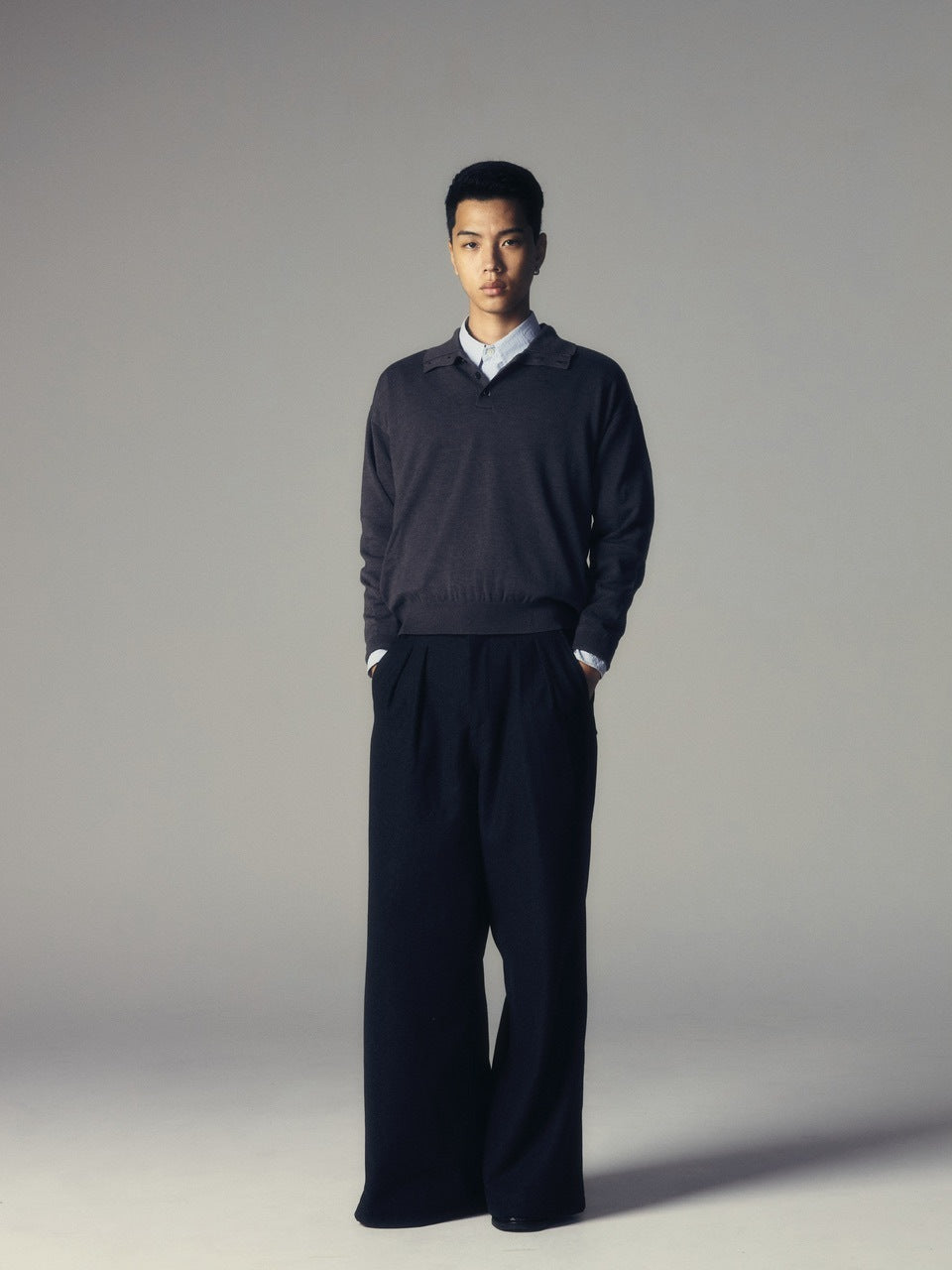 【CS】wool touch knit polo (charcoal) / 【シーエス】ウールタッチニットポロ